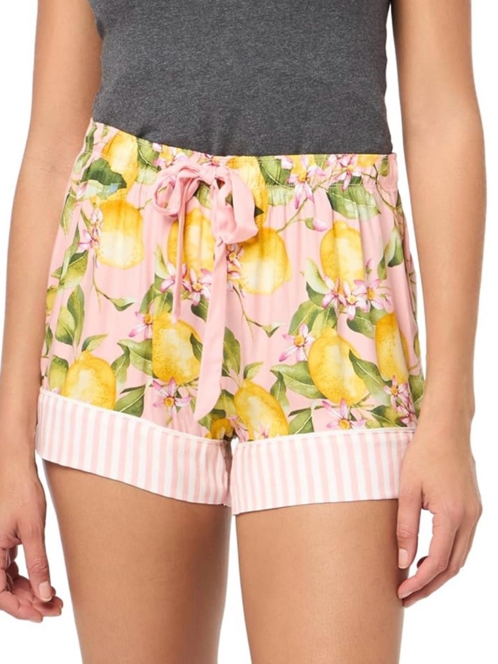 P. J. Salvage In Full Bloom Striped Lemon Print Pajama Shorts Pink Multi Size S
